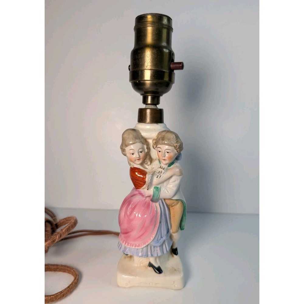 Vintage Hand Painted Figural Victorian Boudoir Table Lamp Bedside Made Germany‎